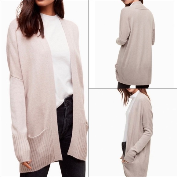 AZURE SKIES Aritzia Cashmere Angora blend Open Cardigan Sz XXS in oatmeal color. - Picture 14 of 14